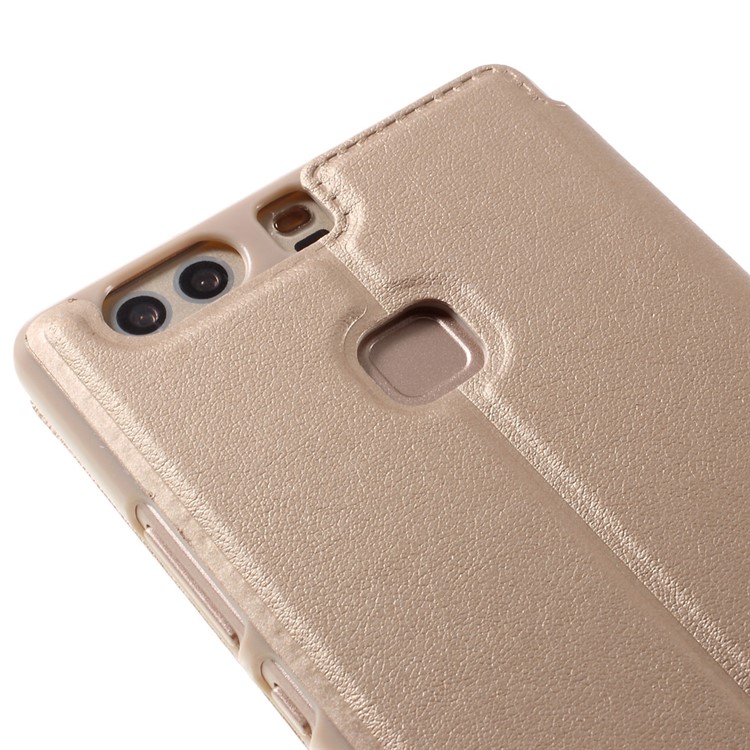 Window View Leather Phone Case for Huawei P9 Plus - Gold-9
