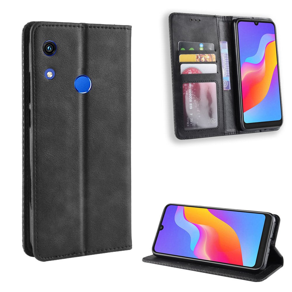 Vintage Style Auto-absorbed PU Leather Cell Phone Case Accessory for Huawei Honor 8A Pro - Black-1