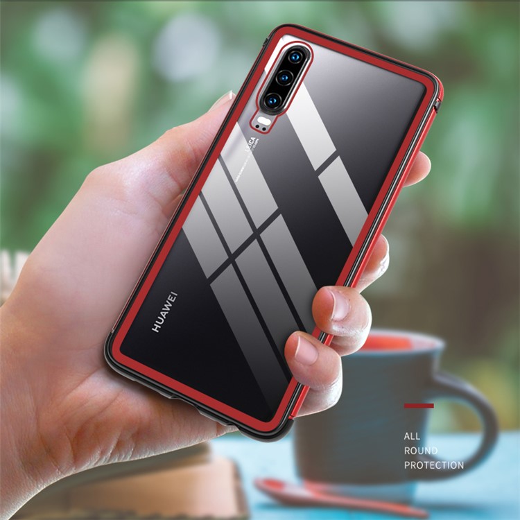 LOVE MEI Shadow Series Shockproof Tempered Glass Protection Case for Huawei P30 - Red-1