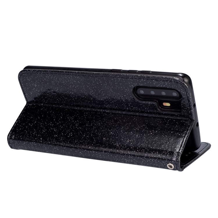 Glitter Powder Zippered Stand Leather Wallet Case with Strap for Huawei P30 Pro - Black-4