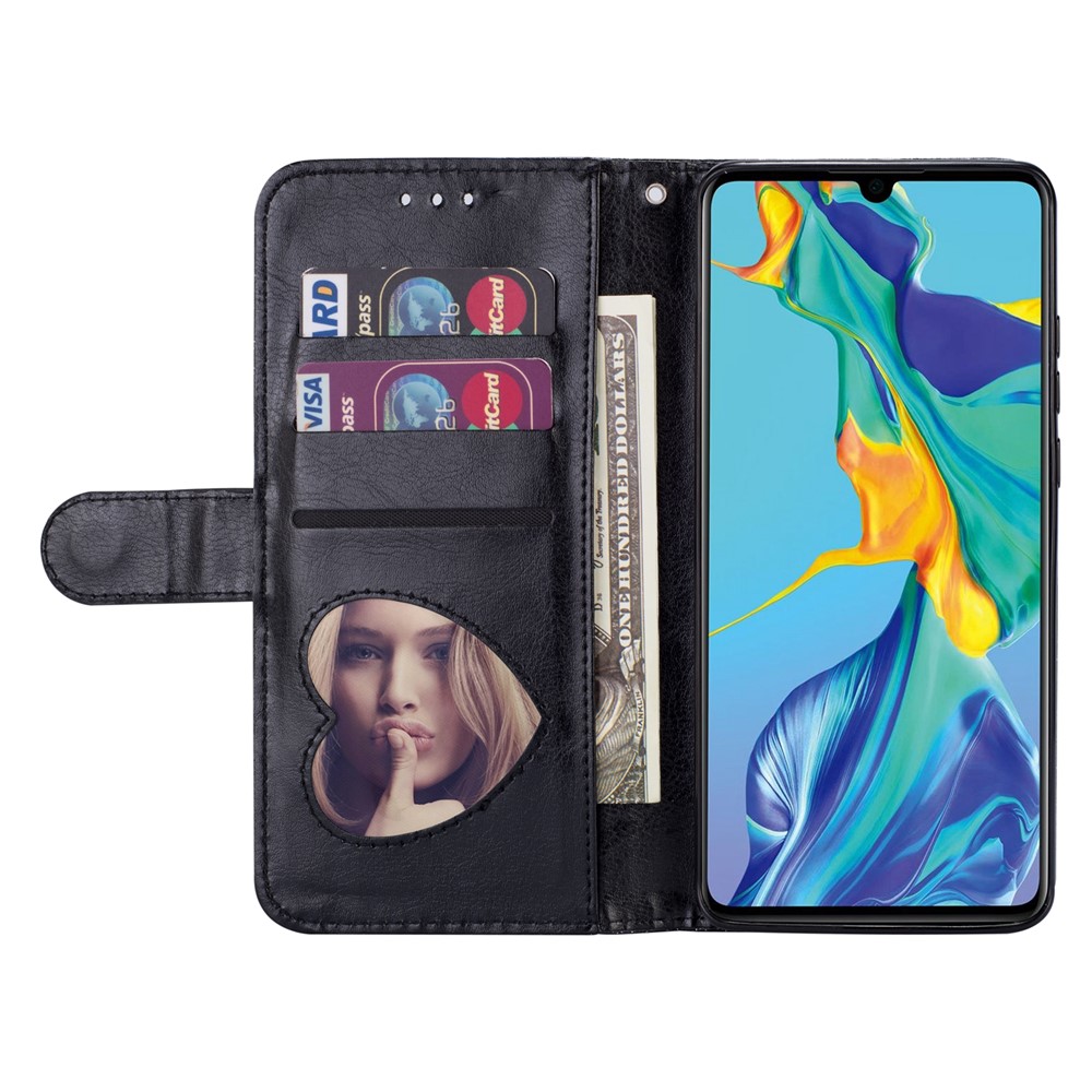 Glitter Powder Zippered Stand Leather Wallet Case with Strap for Huawei P30 - Black-7