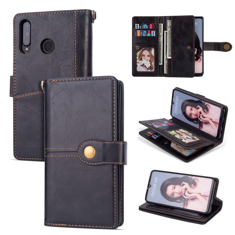 Retro Style PU Leather Wallet Phone Case for Huawei P30 Lite/nova 4e - Black-1