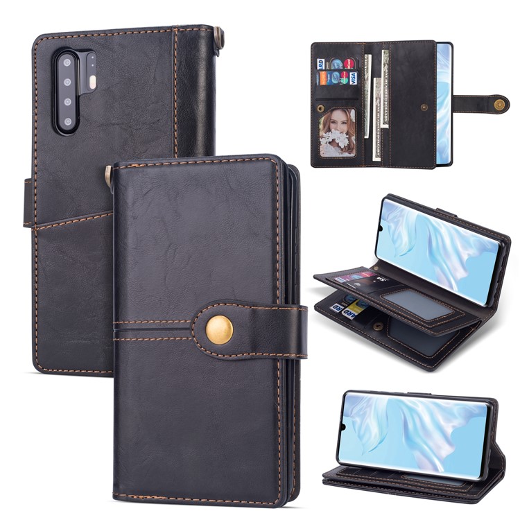 Retro Style PU Leather Mobile Phone Cover with Wallet Stand for Huawei P30 Pro - Black-1