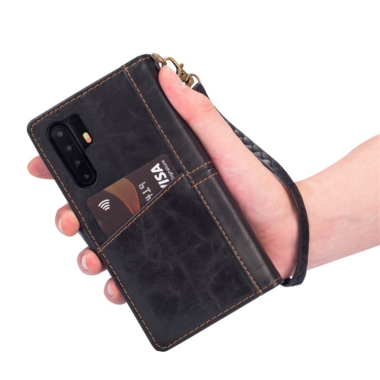 Retro Style PU Leather Mobile Phone Cover with Wallet Stand for Huawei P30 Pro - Black-10