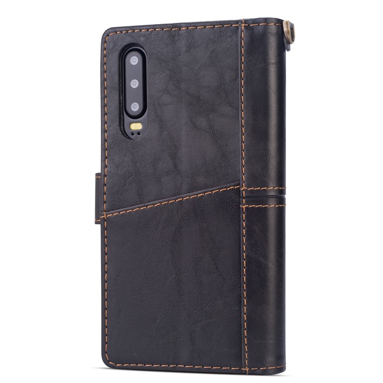 Retro Metal Buckle Wallet Stand Leather Case with Multi Card Slots for Huawei P30 - Black-4