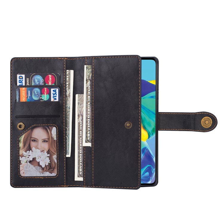 Retro Metal Buckle Wallet Stand Leather Case with Multi Card Slots for Huawei P30 - Black-5