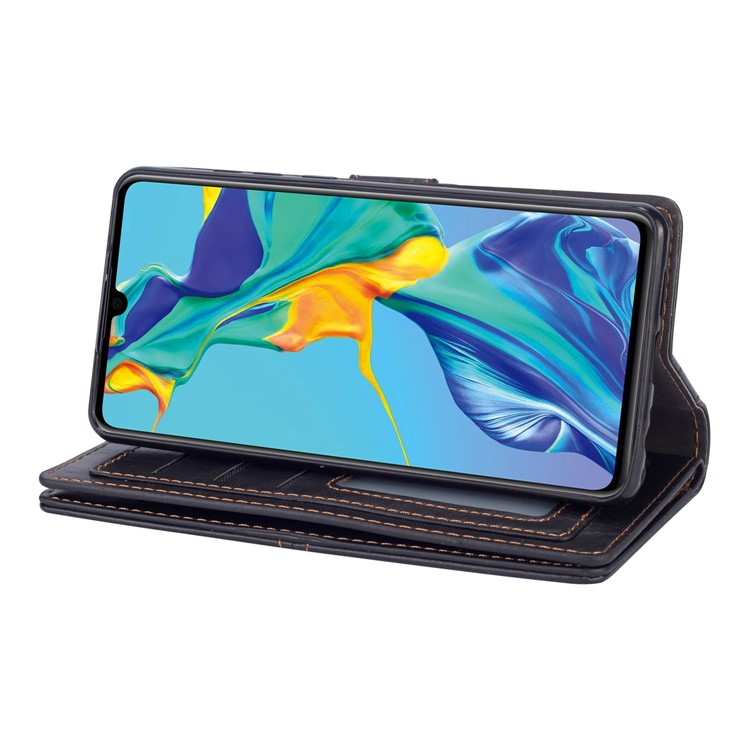 Retro Metal Buckle Wallet Stand Leather Case with Multi Card Slots for Huawei P30 - Black-6
