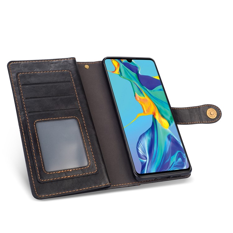 Retro Metal Buckle Wallet Stand Leather Case with Multi Card Slots for Huawei P30 - Black-7