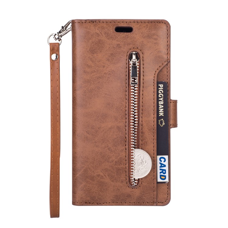 Multi-slot Wallet Zippered Leather Phone Case for Huawei P30 Pro - Brown-3