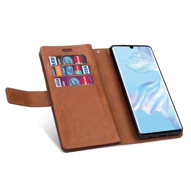 Multi-slot Wallet Zippered Leather Phone Case for Huawei P30 Pro - Brown-5