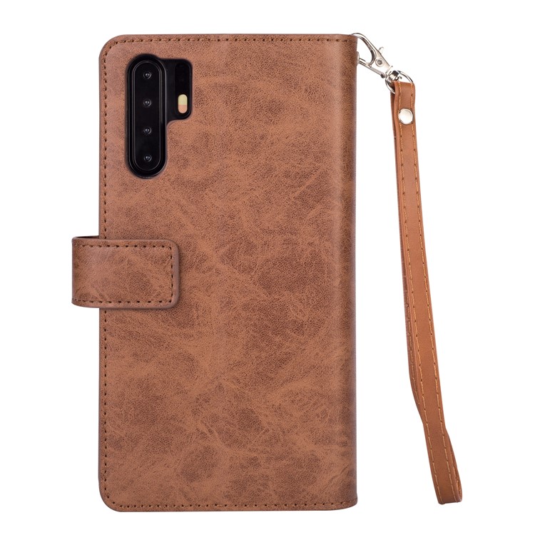 Multi-slot Wallet Zippered Leather Phone Case for Huawei P30 Pro - Brown-6