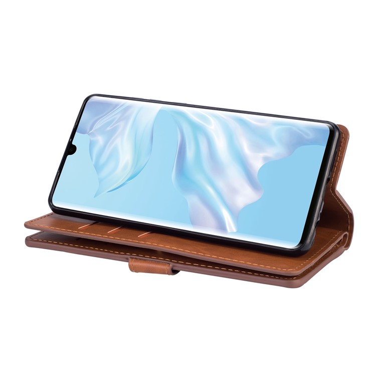 Multi-slot Wallet Zippered Leather Phone Case for Huawei P30 Pro - Brown-7