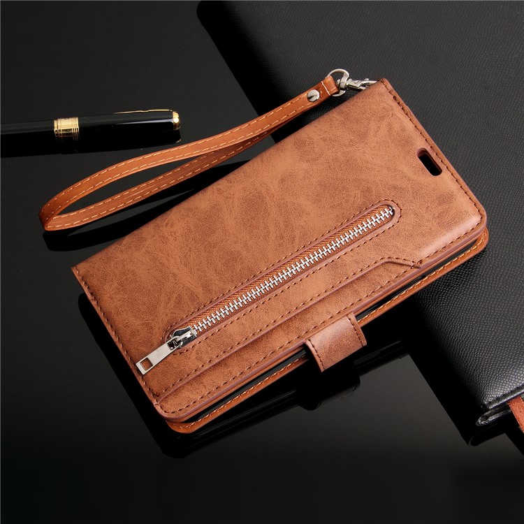 Multi-slot Wallet Zippered Leather Phone Case for Huawei P30 Pro - Brown-8