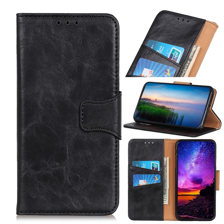 Crazy Horse Split Leather Wallet Case Cover with Stand for Huawei Honor 8S - Black-1