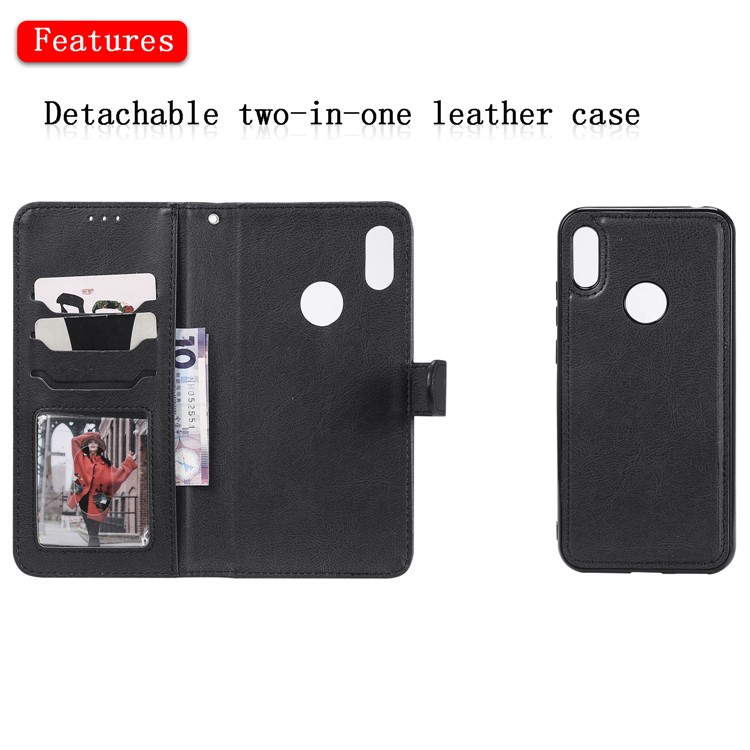 Magnetic Detachable 2-in-1 Wallet Leather Phone Case for Huawei Honor 8A/Y6 (2019) - Black-4