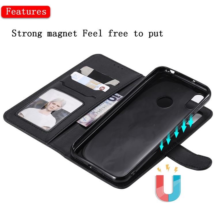 Magnetic Detachable 2-in-1 Wallet Leather Phone Case for Huawei Honor 8A/Y6 (2019) - Black-5