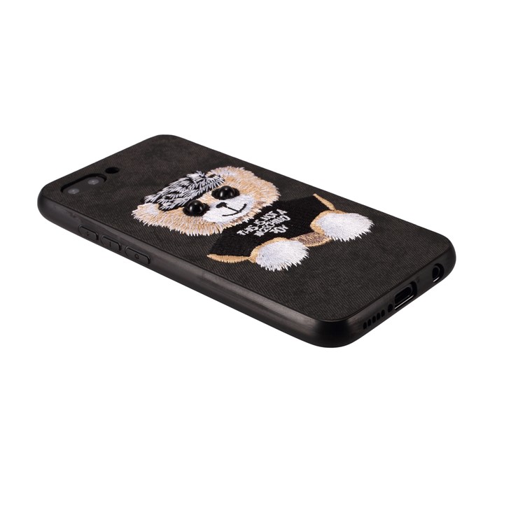 Embroidery Pattern PU Leather Coated TPU Protection Phone Shell for Huawei Honor 10 - Black / Bear Pattern-3