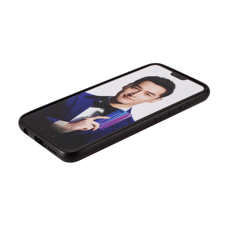Embroidery Pattern PU Leather Coated TPU Protection Phone Shell for Huawei Honor 10 - Black / Bear Pattern-4