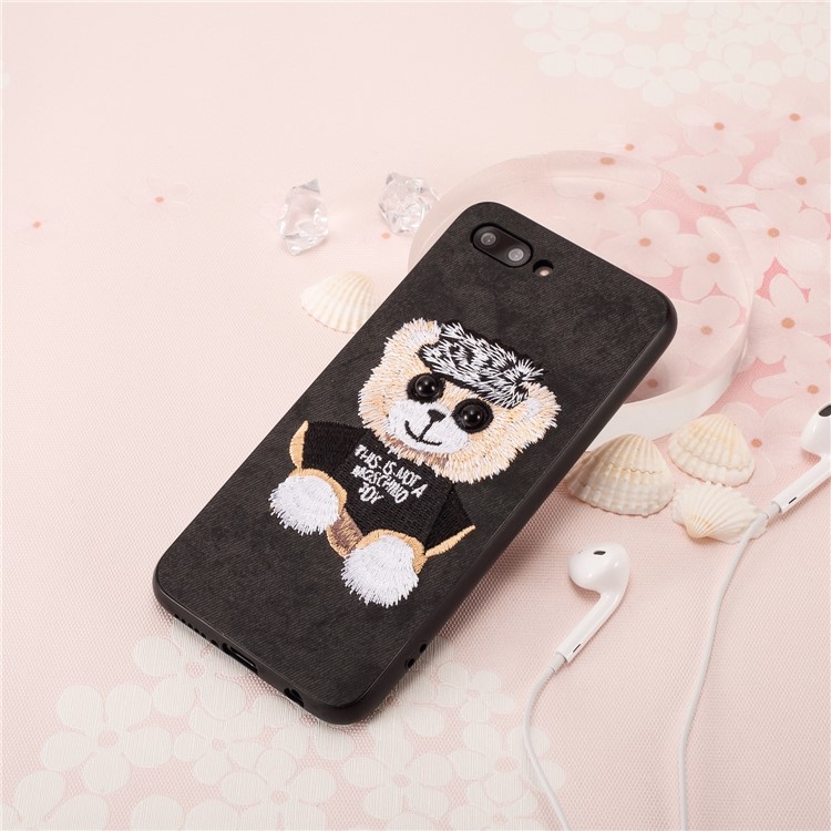 Embroidery Pattern PU Leather Coated TPU Protection Phone Shell for Huawei Honor 10 - Black / Bear Pattern-5