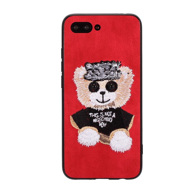 Embroidery Pattern PU Leather Coated TPU Protection Phone Shell for Huawei Honor 10 - Red / Bear Pattern-1