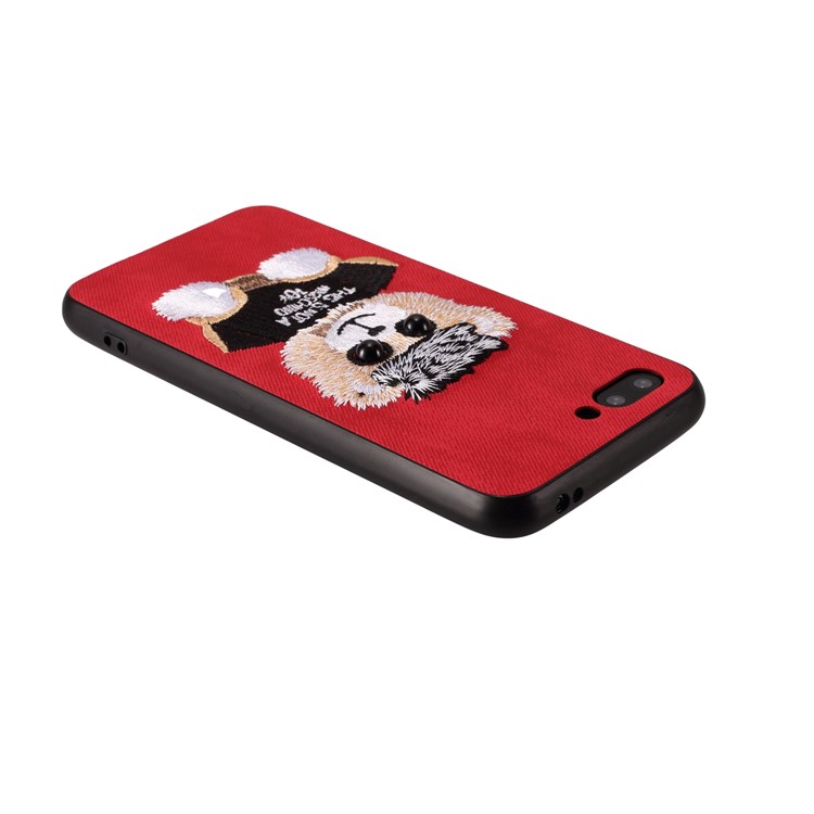 Embroidery Pattern PU Leather Coated TPU Protection Phone Shell for Huawei Honor 10 - Red / Bear Pattern-2