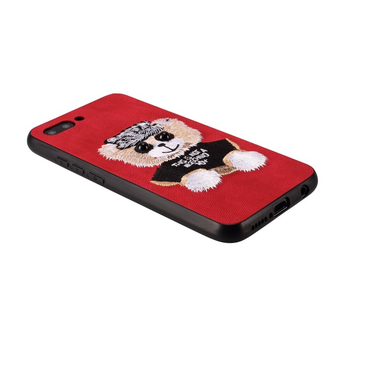 Embroidery Pattern PU Leather Coated TPU Protection Phone Shell for Huawei Honor 10 - Red / Bear Pattern-3
