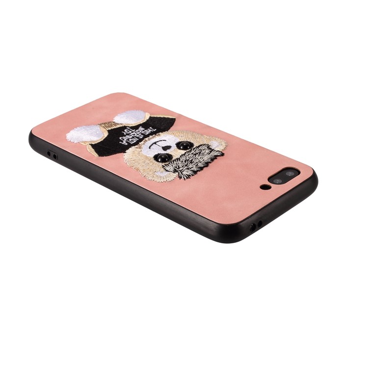 Embroidery Pattern PU Leather Coated TPU Protection Phone Shell for Huawei Honor 10 - Pink / Bear Pattern-2