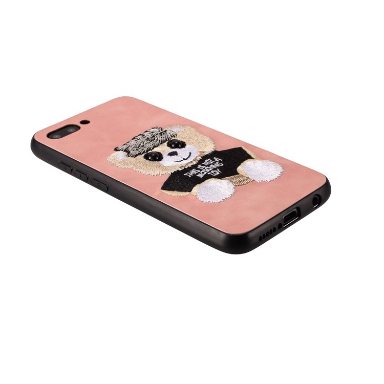Embroidery Pattern PU Leather Coated TPU Protection Phone Shell for Huawei Honor 10 - Pink / Bear Pattern-3