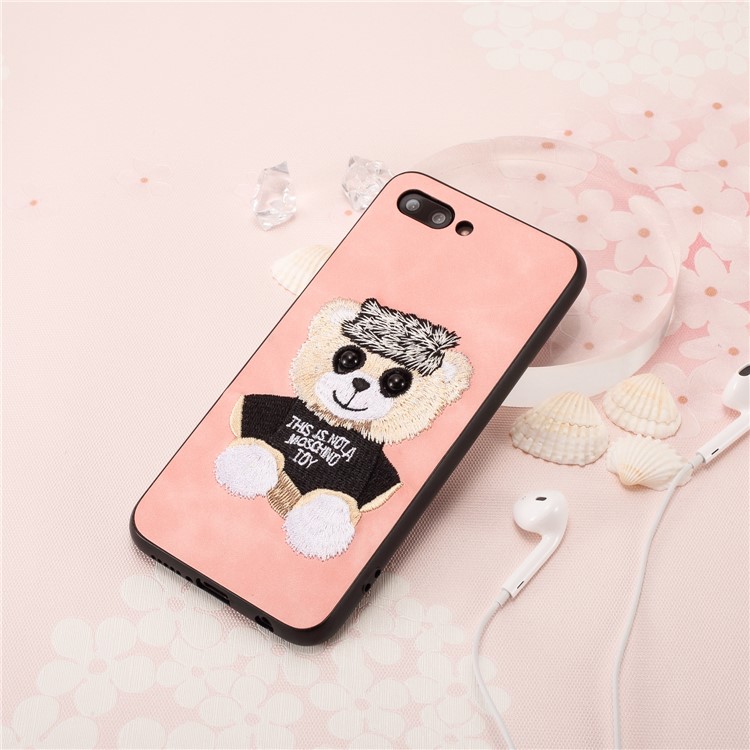 Embroidery Pattern PU Leather Coated TPU Protection Phone Shell for Huawei Honor 10 - Pink / Bear Pattern-4