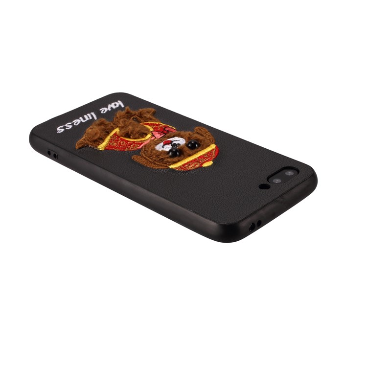 Embroidery Pattern PU Leather Coated TPU Protection Phone Shell for Huawei Honor 10 - Black / Dog Wearing Hat-2