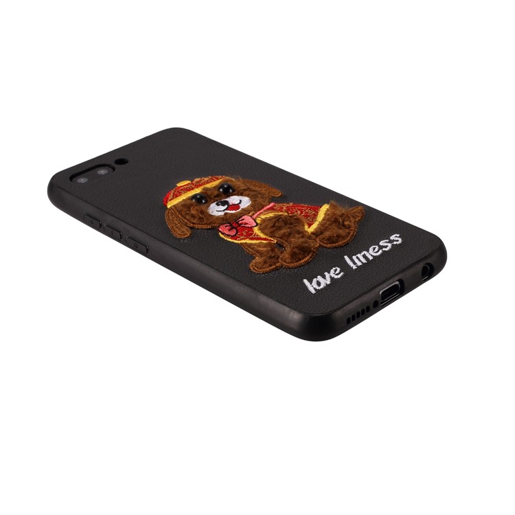 Embroidery Pattern PU Leather Coated TPU Protection Phone Shell for Huawei Honor 10 - Black / Dog Wearing Hat-3