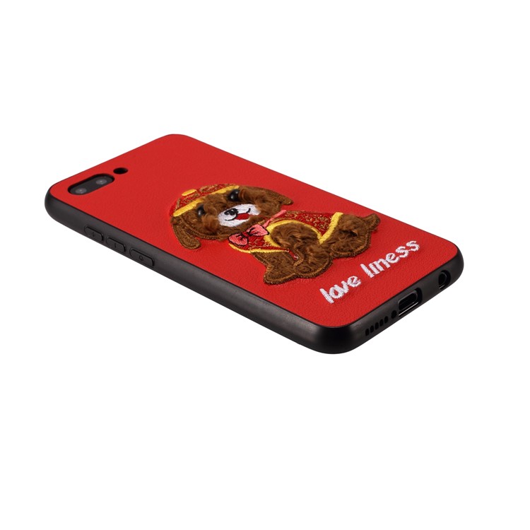 Embroidery Pattern PU Leather Coated TPU Protection Phone Shell for Huawei Honor 10 - Red / Dog Wearing Hat-3