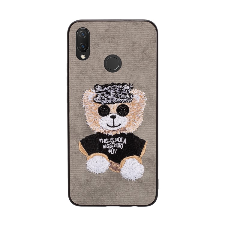 Embroidery Pattern PU Leather Coated TPU Protection Phone Shell for Huawei nova 3i / P Smart+ (2018) - Grey / Bear Pattern-1