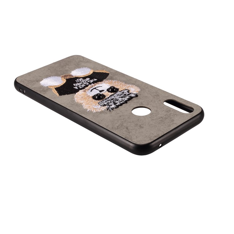 Embroidery Pattern PU Leather Coated TPU Protection Phone Shell for Huawei nova 3i / P Smart+ (2018) - Grey / Bear Pattern-2