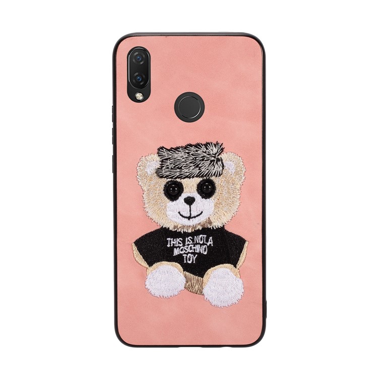 Embroidery Pattern PU Leather Coated TPU Protection Phone Shell for Huawei nova 3i / P Smart+ (2018) - Pink / Bear Pattern-1