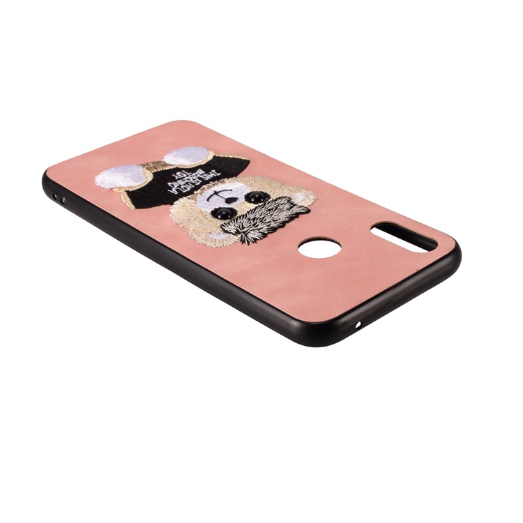 Embroidery Pattern PU Leather Coated TPU Protection Phone Shell for Huawei nova 3i / P Smart+ (2018) - Pink / Bear Pattern-2