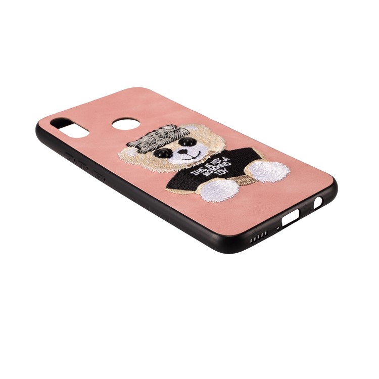 Embroidery Pattern PU Leather Coated TPU Protection Phone Shell for Huawei nova 3i / P Smart+ (2018) - Pink / Bear Pattern-3