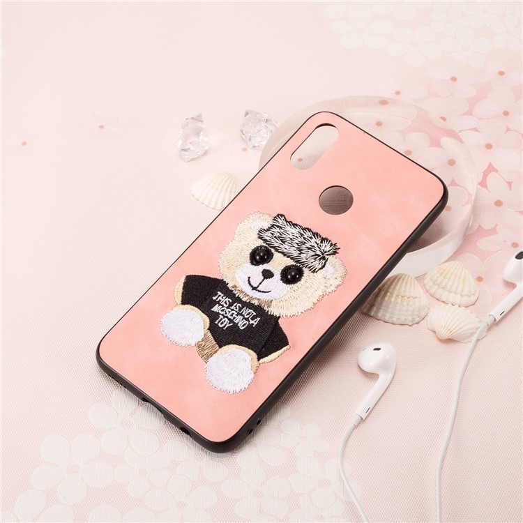 Embroidery Pattern PU Leather Coated TPU Protection Phone Shell for Huawei nova 3i / P Smart+ (2018) - Pink / Bear Pattern-4