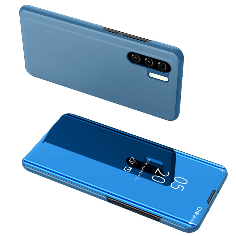 Plated Mirror Surface View Window Leather Cell Phone Cover for Huawei P30 Pro - Blue-1