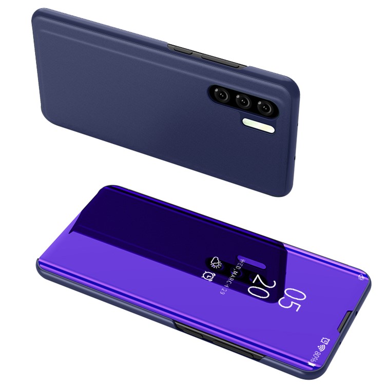 Plated Mirror Surface View Window Leather Cell Phone Cover for Huawei P30 Pro - Light Purple-1