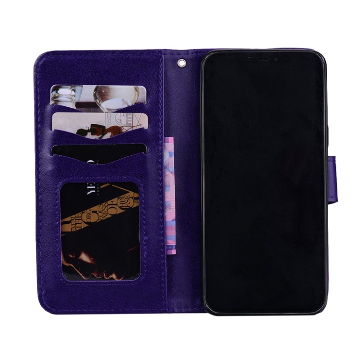 Imprint Heart Flower Leather Wallet Case with Strap for Huawei Mate 20 Lite - Purple-3