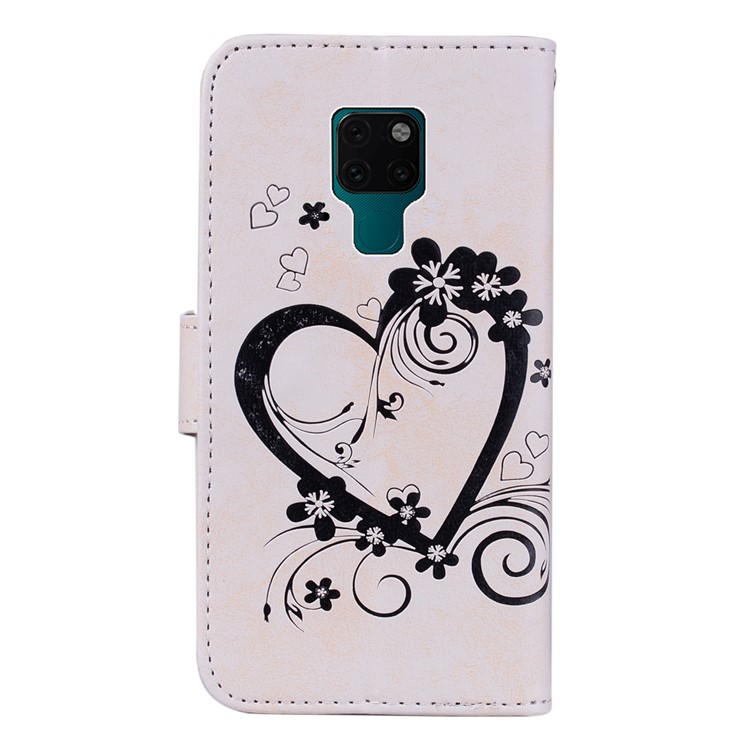 Imprinted Loving Heart Leather Case with Wallet Stand for Huawei Mate 20 - White-2