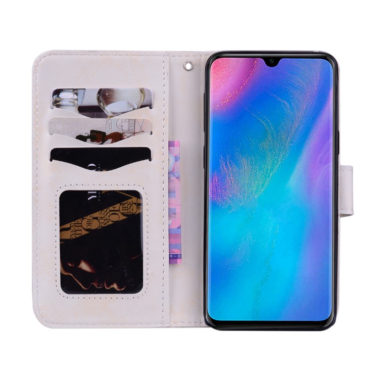 Imprinted Loving Heart Leather Case with Wallet Stand for Huawei Mate 20 - White-3