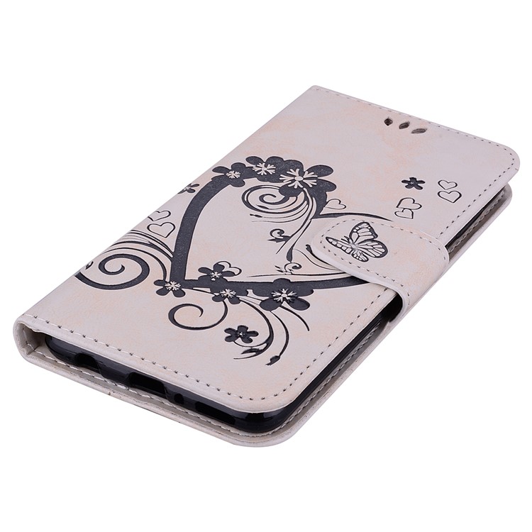 Imprinted Loving Heart Leather Case with Wallet Stand for Huawei Mate 20 - White-4