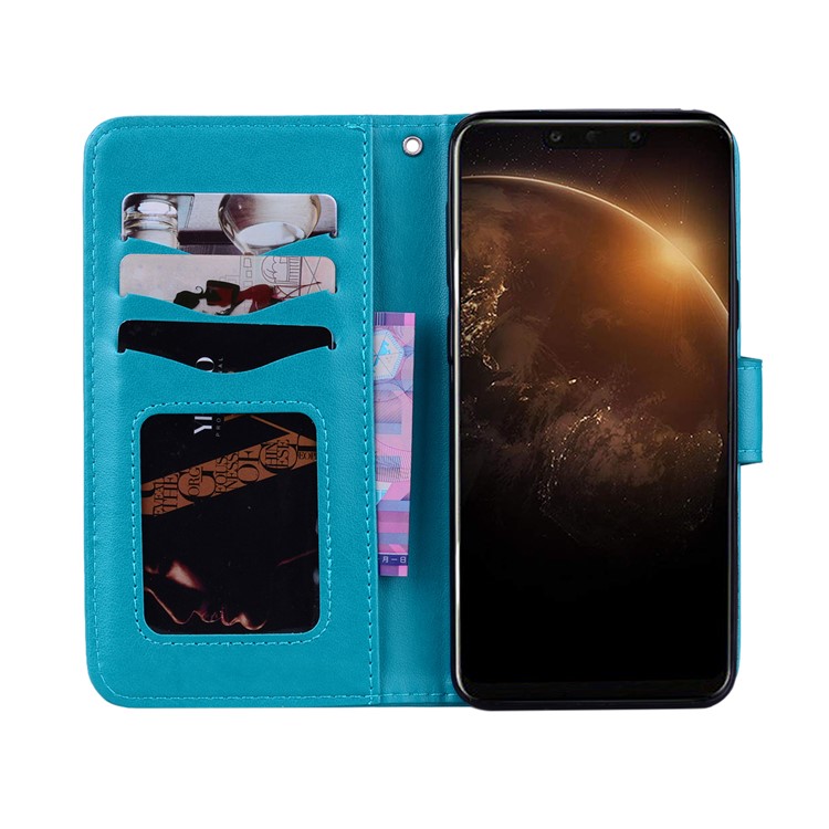 Imprinted Loving Heart Leather Wallet Phone Cover for Huawei Mate 20 Pro - Blue-2