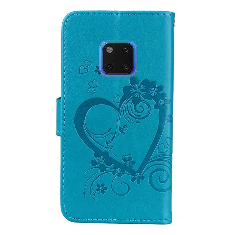 Imprinted Loving Heart Leather Wallet Phone Cover for Huawei Mate 20 Pro - Blue-3