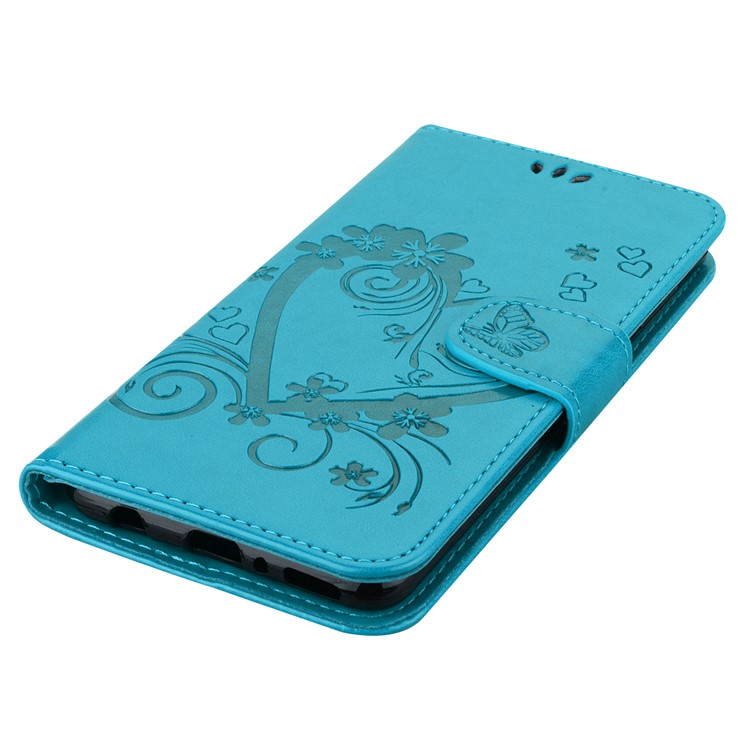 Imprinted Loving Heart Leather Wallet Phone Cover for Huawei Mate 20 Pro - Blue-4