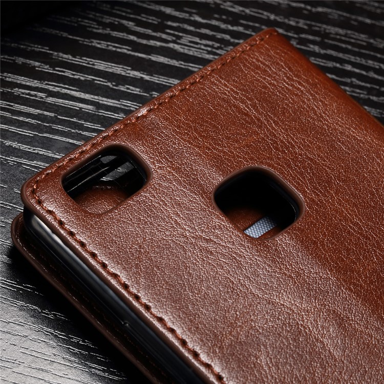 Crazy Horse Wallet Leather Stand Cover for Huawei P9 Lite - Brown-3