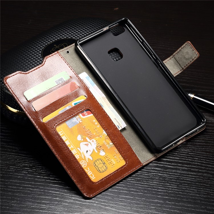 Crazy Horse Wallet Leather Stand Cover for Huawei P9 Lite - Brown-7