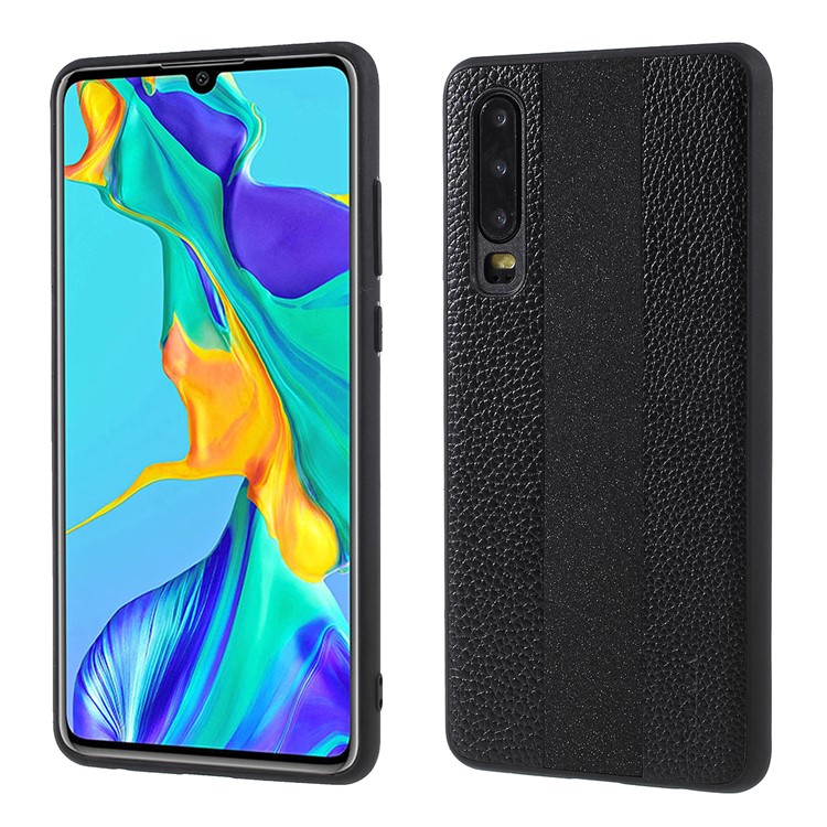 SULADA for Huawei P30 Litchi Texture PU Leather TPU Protection Phone Case - Black-1